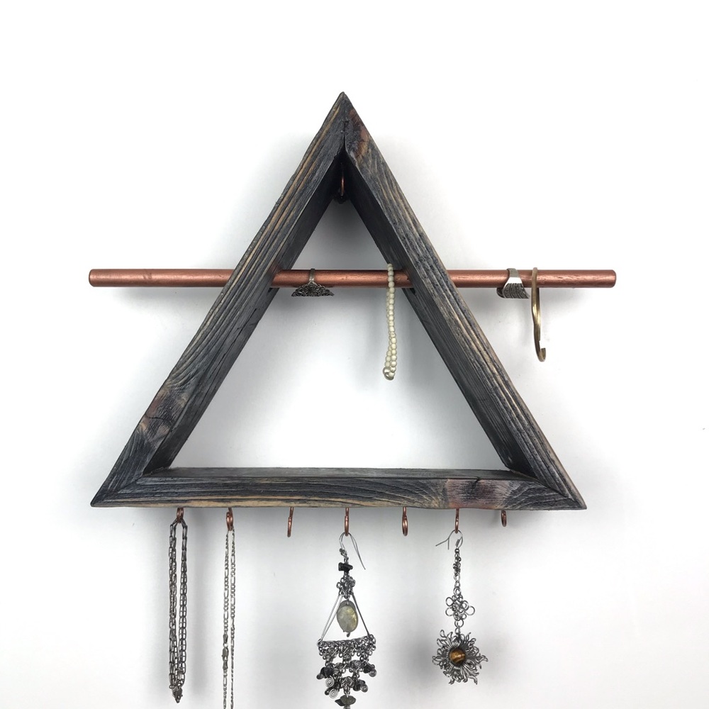 Boho Jewelry Wall Shelf Organizer Rustic Wood - Picture 3 of 9